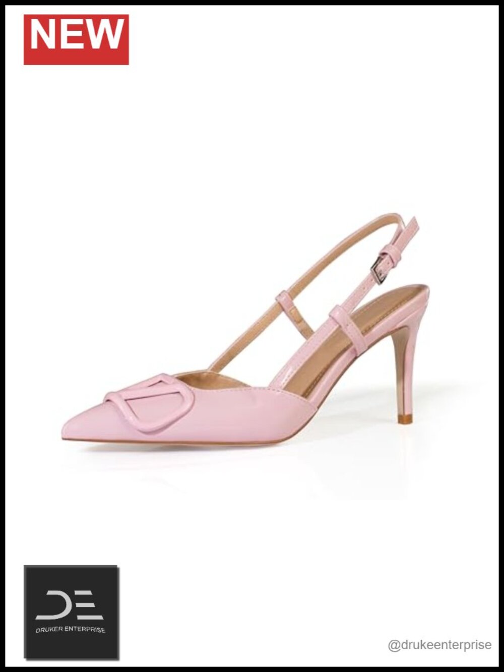 Women's Pointed Toe Slingback Pumps Buckle Stiletto High Heels Patent Leather